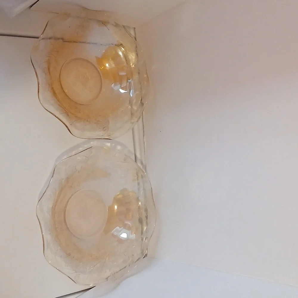 Vtg Jeannette Floragold Louisa Ruffled Carnival Glass Bowls